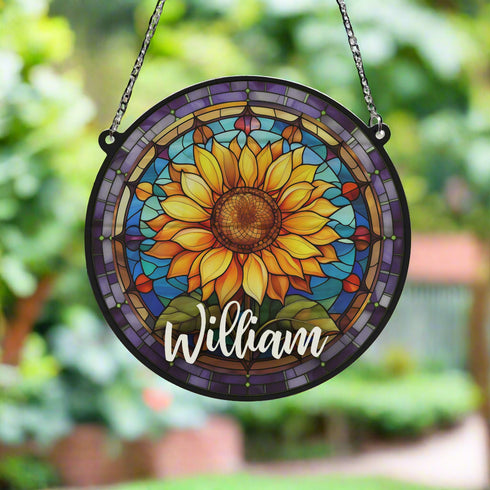 Sunflower Personalised Stained Glass Effect Suncatcher